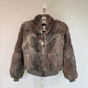 Ada Fur Cropped Bomber Jacket Medium Size